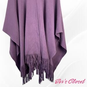 Poncho Shawl Wrap Fringes Tassels One Size Acrylic Knit Warm One Size Purple